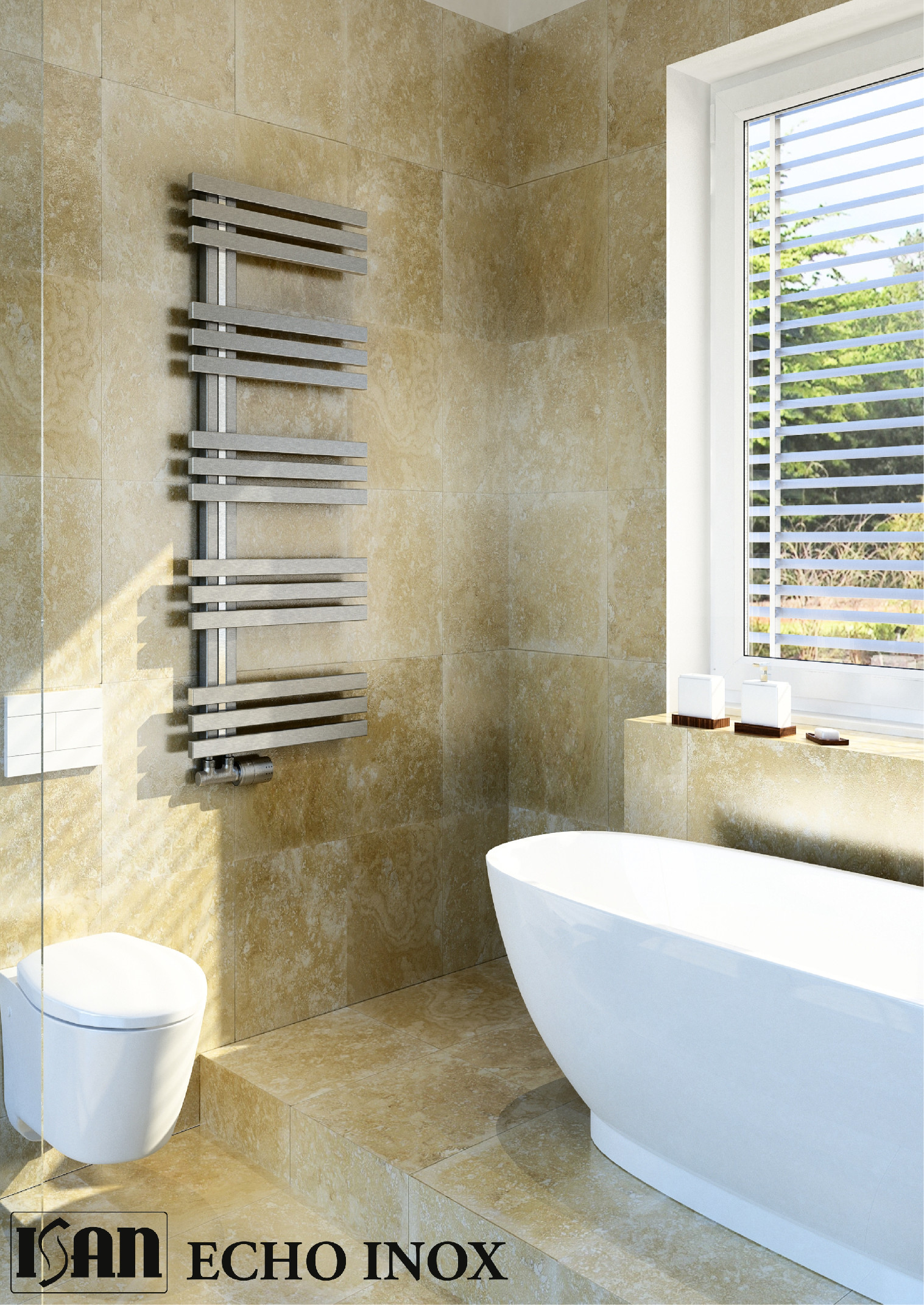 Isan Echo Inox koupelnový radiátor 1220x500 mm, 559 W, barva nerez,, další fotografie výrobce